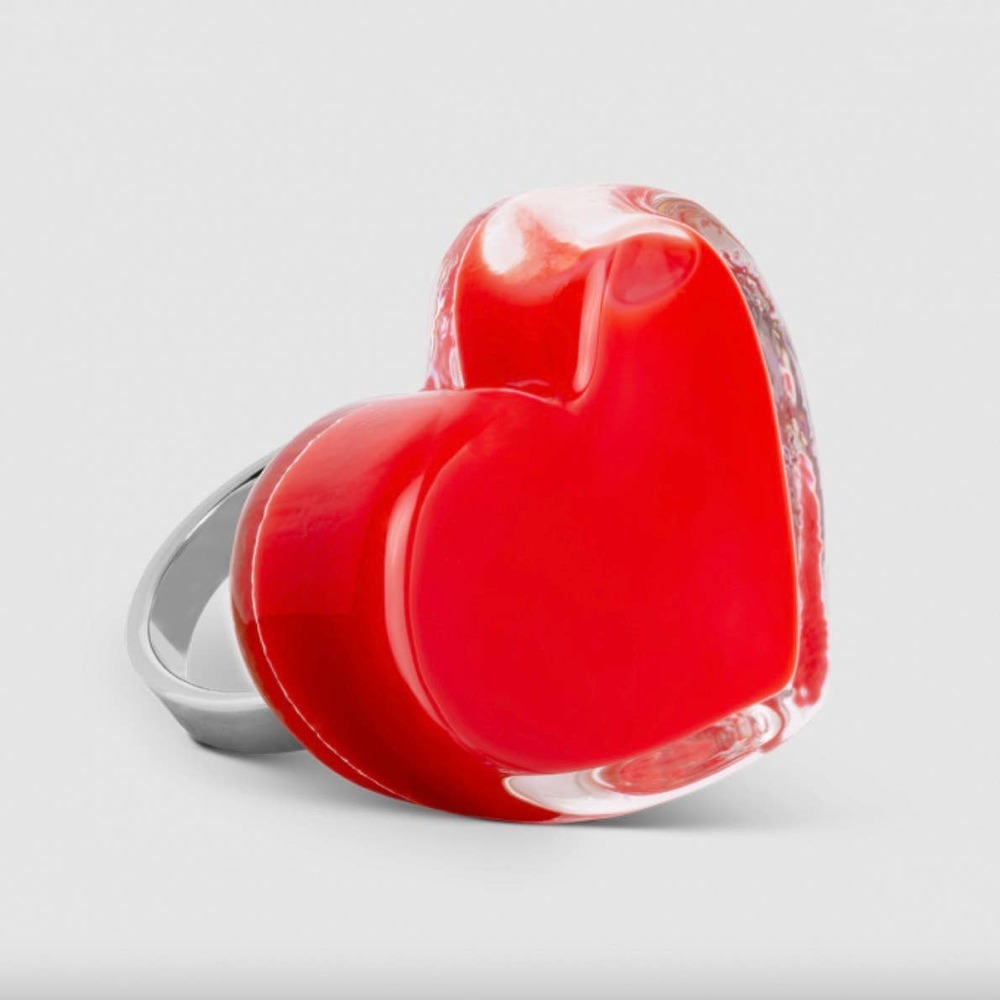 Le Souffle de Pylones Blown Glass Heart Ring Red Adjustable Love Valentine NIB